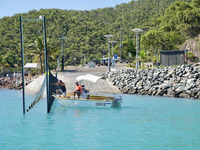 Shute Harbour boat ramp at high tide.