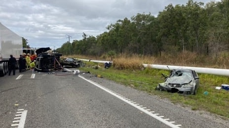 The crash scene on the Bruce Highway at Clement.