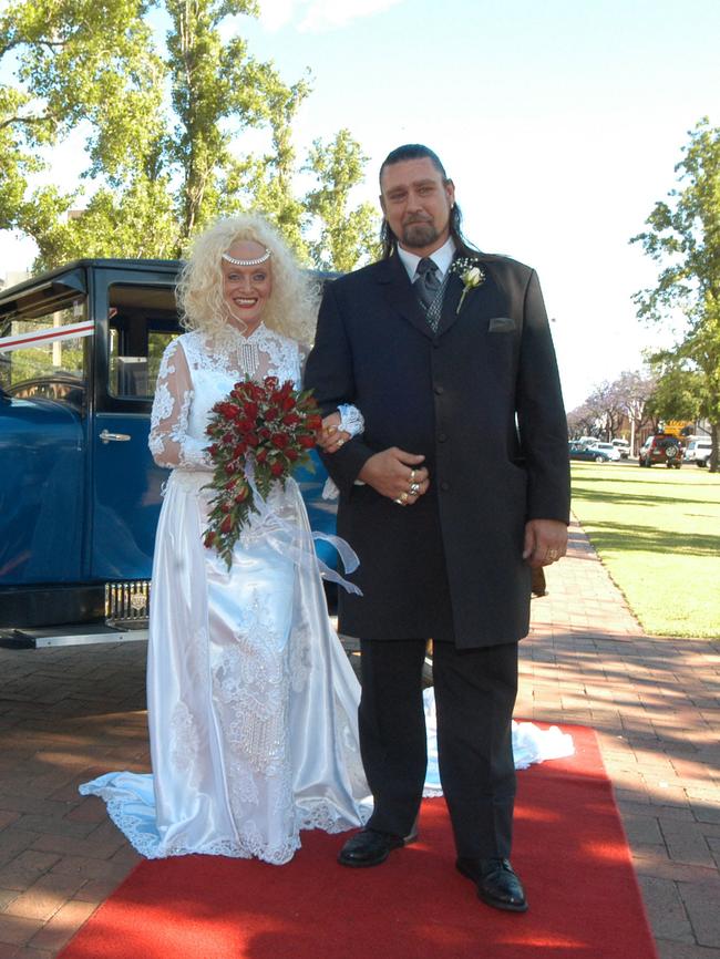 Stormy Summers with Gypsy Jokers motorcycle club president Steve Williams at her wedding.