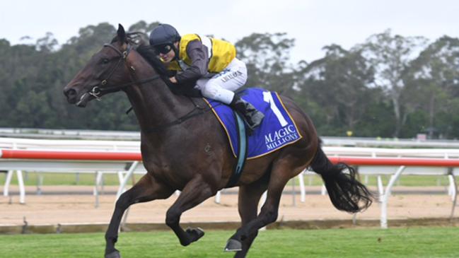 Jonker during her Magic Millions race win at Wyong on December 21, 2017. Photo: Steve Hart.