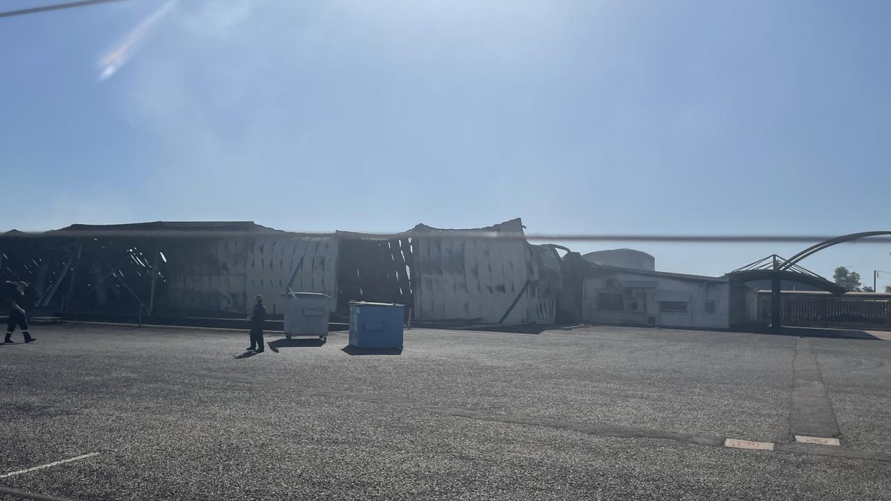 The burnt NT Health medical supply storage facility at Berrimah. Picture: Bethany Griffiths