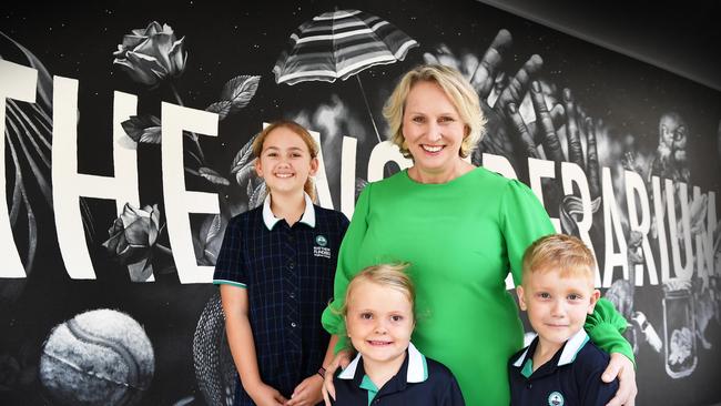 Head of Matthew Flinders Primary School Trudi Edwards, with Stella Thomson Emma Blake and Keogh Middleton. Picture: Patrick Woods.