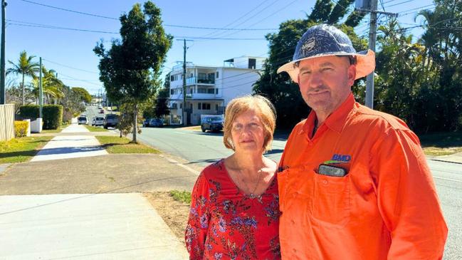 Marion Downey with BHD Urban’s Troy Fenech at Cinderella Dr where her son Michael Downey left his footprint in 1987. Picture: Rimal Bhudia