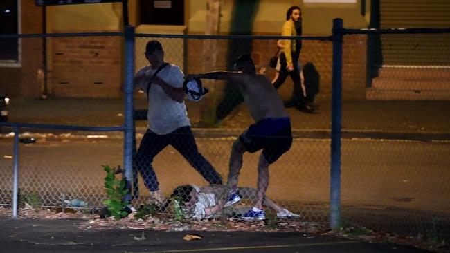 Three men involved in a vicious brawl on Kippax Street, Surry Hills, about 2:30am on Wednesday. Picture: Gordon McComiskie