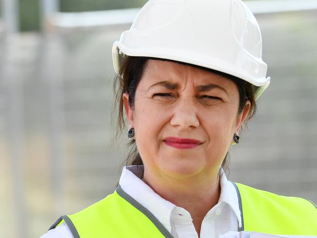 TOWNSVILLE , AUSTRALIA - NewsWire Photos - OCTOBER 21, 2020.Queensland Premier Annastacia Palaszczuk watches LaborÃs candidate for Burdekin Mike Brunker during a press conference at a Bruce Highway upgrade construction site, south of Townsville, while on the election campaign trail. Queenslanders go to the polls on October 31.Picture: NCA NewsWire / Dan Peled