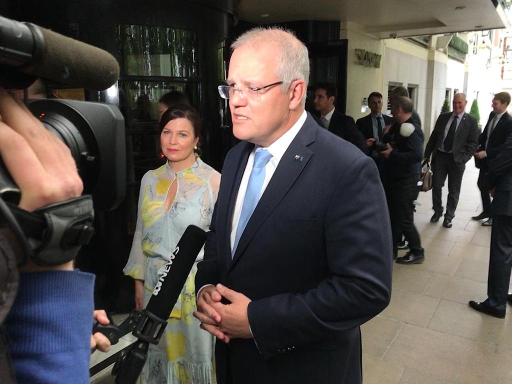 Prime Minister Scott Morrison, with wife Jenny, has defended the AFP. Picture: James O'Doherty/Sky News