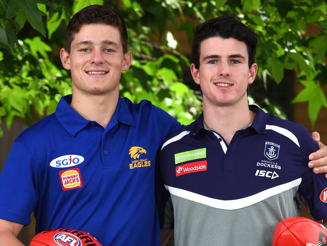 Brayshaw Brothers. Hamish and Andrew Brayshaw. Andrew drafted to Fremantle (pick 2) and Hamish Brayshaw to West Coast (pick 68). Picture: David Smith