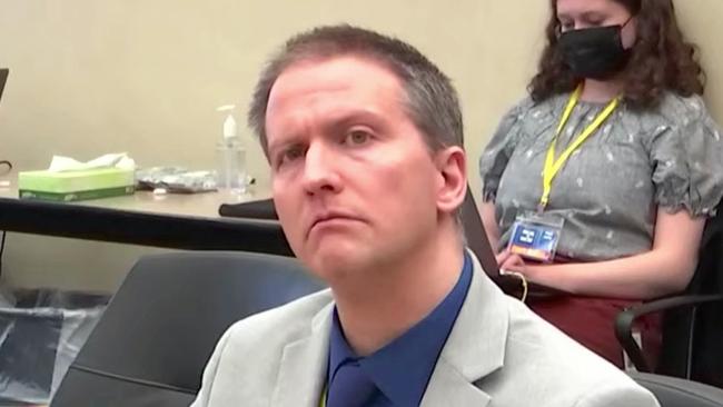 In this image from video, former Minneapolis police Officer Derek Chauvin listens as his defense attorney Eric Nelson gives closing arguments. Picture: Supplied