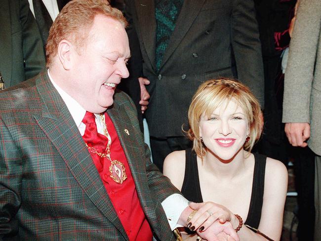 Flynt with singer Courtney Love, who played his wife in The People vs. Larry Flynt. Picture: AP