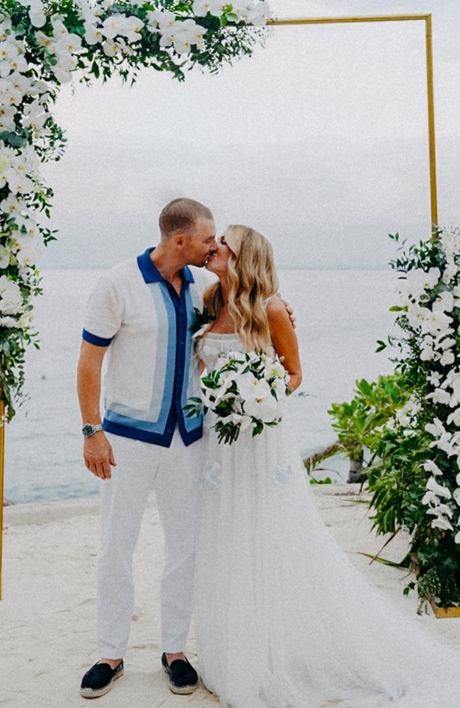 Simon Goodwin marries Kristine Brooks at a ceremony at Suku Beach Club in Bali. Picture: @melbournefc