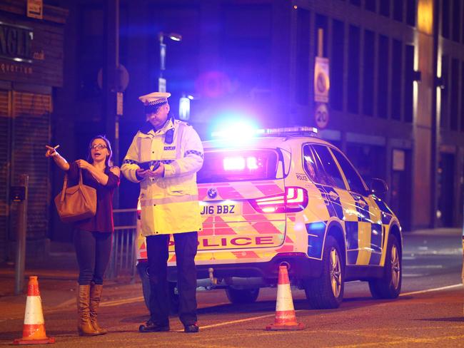 Police stand by a cordoned off street close to the Manchester Arena. Picture: Getty