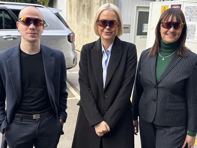 MPs Aiv Puglielli, Georgie Purcell and Rachel Payne rock 1990s eyewear in a bid to promote pill testing in Victoria. Picture: Supplied