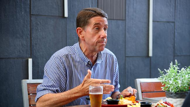 Deputy Premier and Treasurer of Queensland Cameron Dick sitting down with Michael Madigan as a part of The Sunday Mail’s High Steaks series. Picture: David Clark