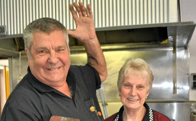 Rod and Sheryl Cooper will fire up the hotplates at the Killarney Tucka Shop one last time. Picture: Kirstin Payne