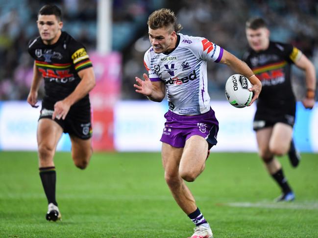 Storm speedster Ryan Papenhuyzen would cause chaos for a tired Maroons middle. Picture: Gregg Porteous/NRL Photos