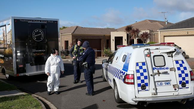 Police at the scene of the home invasion at Ivy Close, Derrimut. Picture: Ian Currie