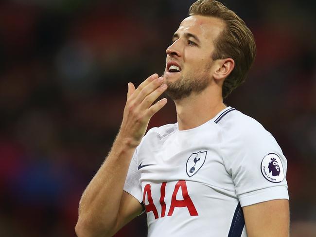 LONDON, ENGLAND - SEPTEMBER 16:  Harry Kane of Tottenham Hotspur reacts during the Premier League match between Tottenham Hotspur and Swansea City at Wembley Stadium on September 16, 2017 in London, England.  (Photo by Steve Bardens/Getty Images)