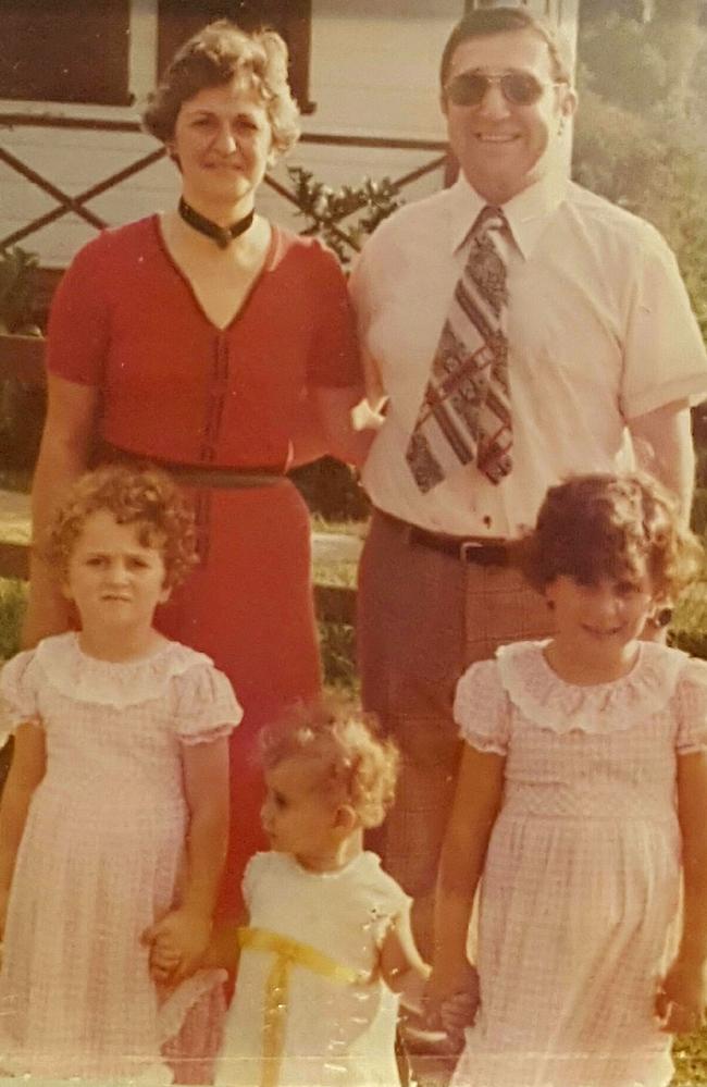 Gladys Berejiklian as a child (right) with her sisters Rita and Mary and her parents Arsha and Krikor outside family home in Ryde in 1980.