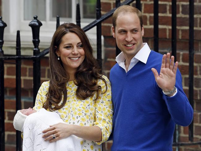 Britain's Prince William and Kate, Duchess of Cambridge and their newborn baby princess, pose for the media as they leave St. Mary's Hospital's exclusive Lindo Wing, London, Saturday, May 2, 2015. Kate, the Duchess of Cambridge, gave birth to a baby girl on Saturday morning. (AP Photo/Kirsty Wigglesworth)