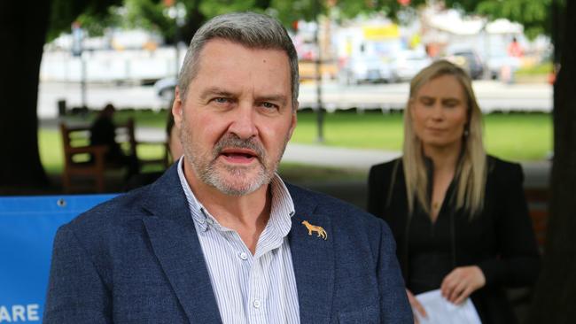 Rodney Croome from Equality Tasmania speaks to the media on parliament Lawns on Thursday, November 24, 2022.