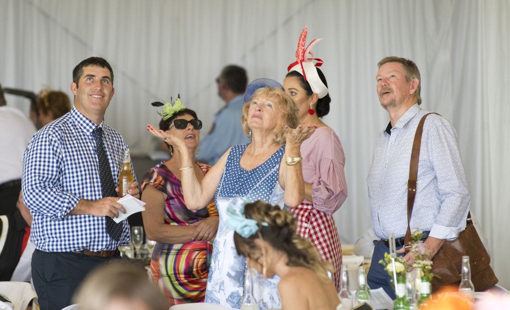 Susan Gallagher (centre) reacts while watching the Melbourne Cup on television at Clifford Park, Tuesday, November 7, 2017. Picture: Kevin Farmer