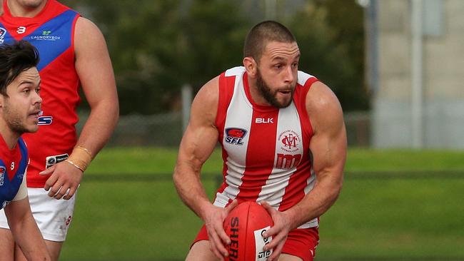 Ryan Semmel playing for Mordialloc. Picture: Hamish Blair