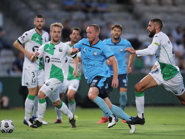 SYDNEY, AUSTRALIA - MARCH 10: Rhyan Grant of Sydney FC controls the ball during the A-League match between Sydney FC and Western United at Netstrata Jubilee Stadium, on March 10, 2021, in Sydney, Australia. (Photo by Matt King/Getty Images)