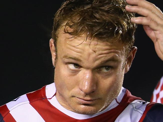 SYDNEY, AUSTRALIA - JUNE 07: Jake Friend of the Roosters looks dejected after defeat during the round 13 NRL match between the Sharks and the Roosters at Remondis Stadium on June 7, 2015 in Sydney, Australia. (Photo by Mark Kolbe/Getty Images)