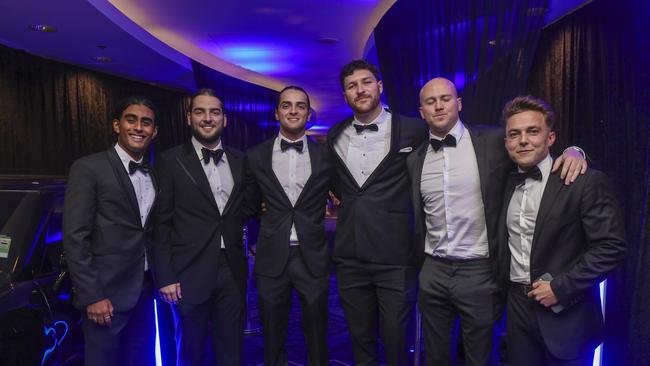 Akheel Mavjee, Nick Cross, Josh Cross, Kye Donnelly, Jacob Sintome & Jack Parmenter arriving at the Kollosche People's Ball at The Star. Picture: Glenn Campbell