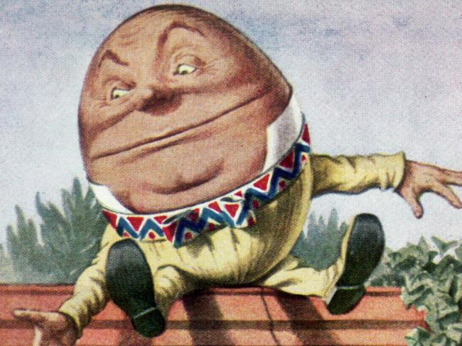 Humpty Dumpty meets Alice, from the book Alice in Wonderland. Illustration.