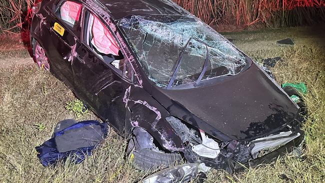 A car believed to have been stolen has rolled three times in a crash near Yalboroo, north of Mackay on June 2, 2023. Photo: Heidi Petith