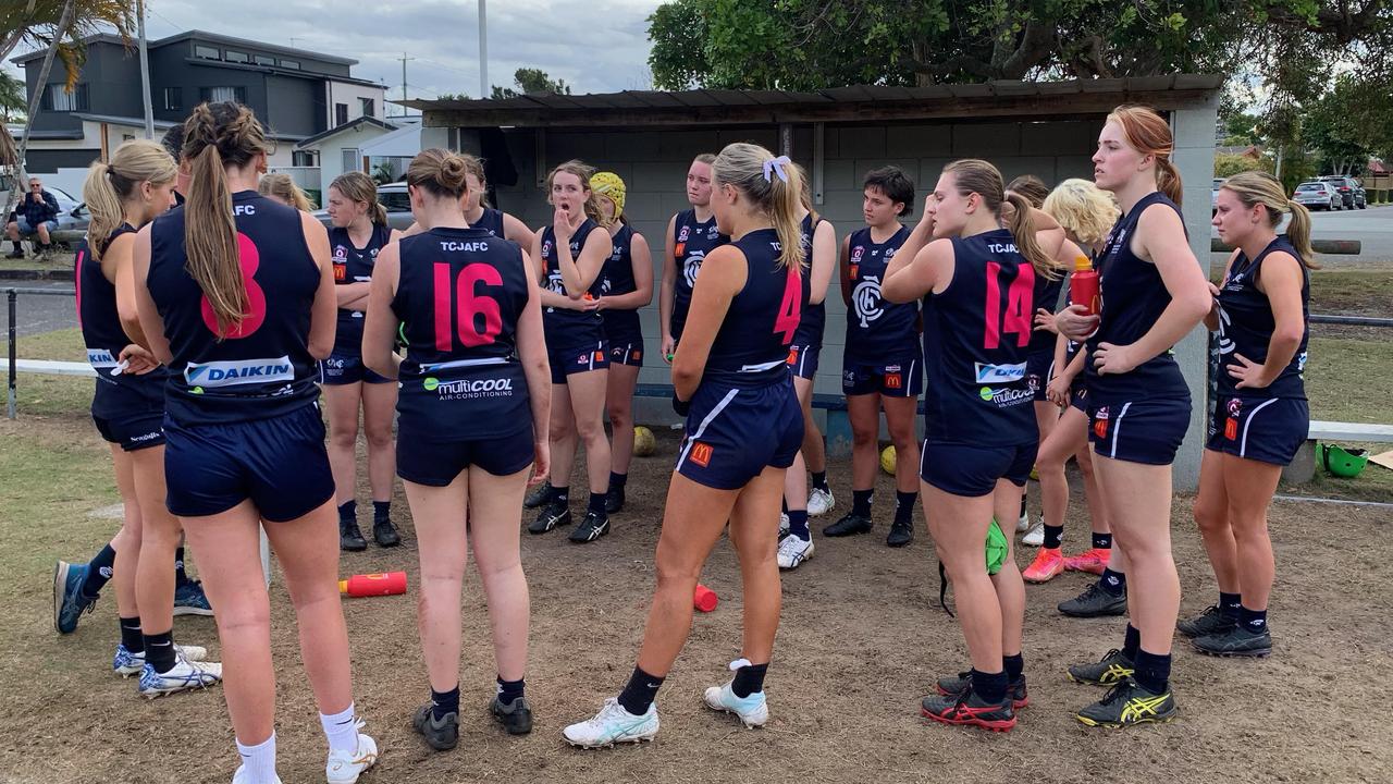 The Tweed Coolangatta girls rally at a break.