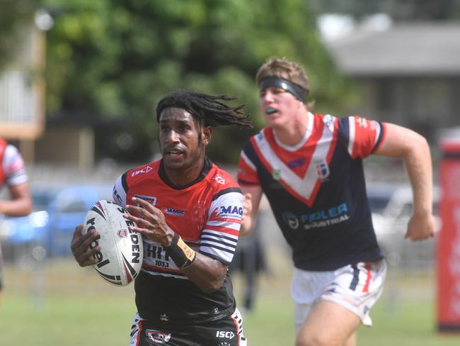 Kirwan State High School hosts St Patrick's College, Mackay, in round 1 of the 2025 Aaron Payne Cup. Kirwan's Manua Dau runs 60 meters for individual tray. Picture: Evan Morgan
