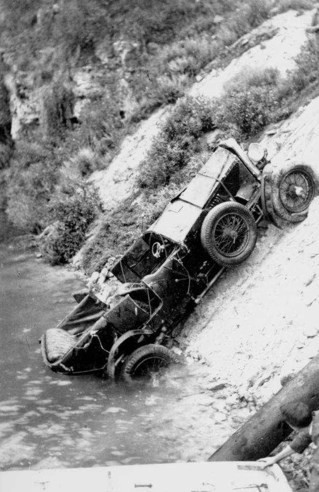 More than 80 years ago, racing driver John Dutton survived a similar crash after being thrown from his car as it shot over the cliff and sank in 1936.