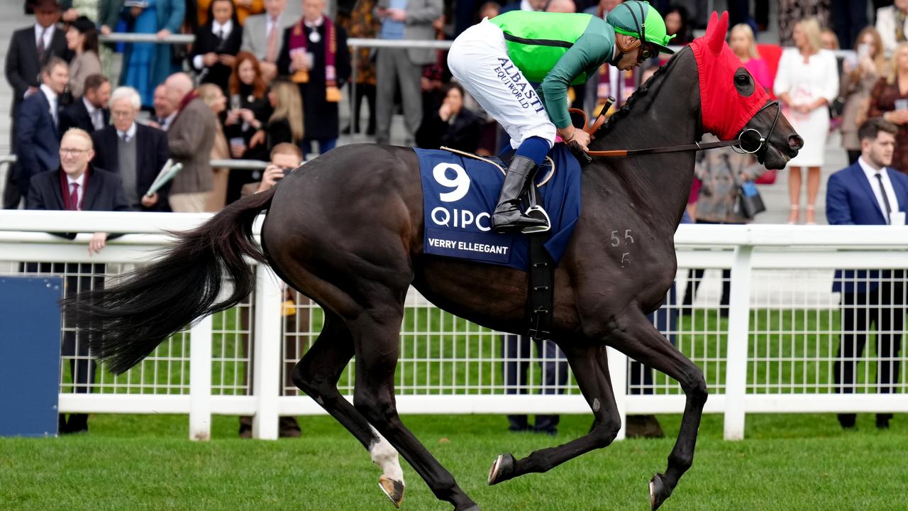 Verry Elleegant ridden by Mickael Barzalona goes to post for her last start in The Qipco British Champions Fillies &amp; Mares Stakes at Ascot. Picture: John Walton–PA Images via Getty Images