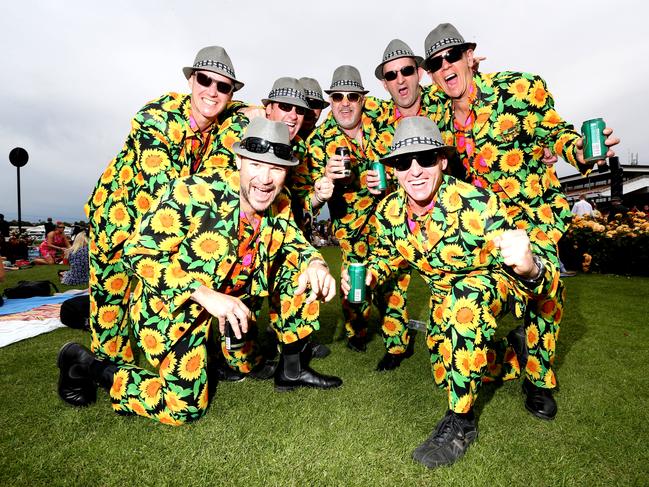 Colour – Melbourne Cup Day at Flemington Racecourse, Melbourne. The Sunflower Boys. Picture: Tim Carrafa