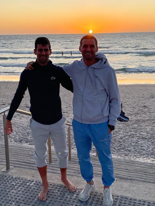 Novak Djokovic with his brother Мarko Djokovic catching a stunning Adelaide beach sunset. Picture: Instagram