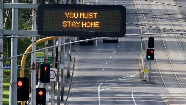 A deserted inner-Melbourne road on Friday. Picture: NCA NewsWire/David Geraghty