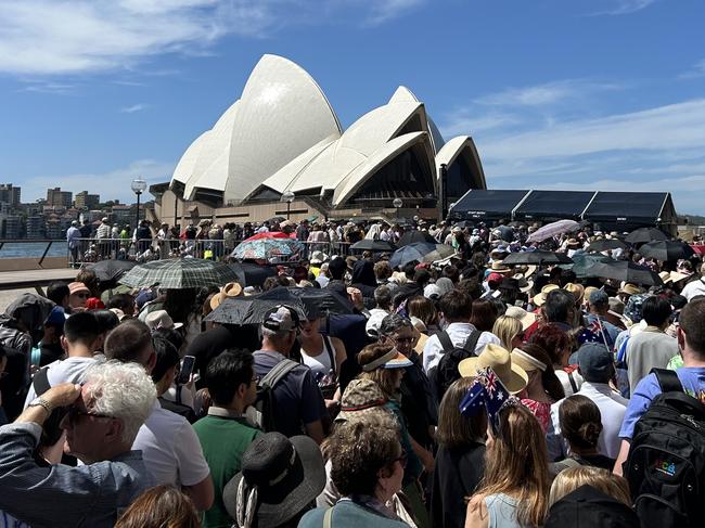 Large groups gather to meet King Charles and Queen Camilla at Sydney Opera House. Picture: Adelaide Lang / NewsWire,