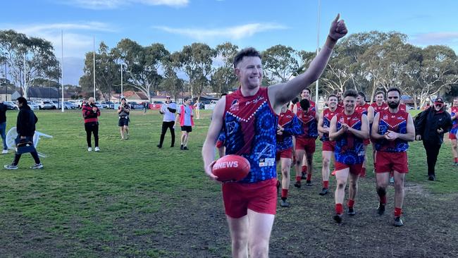 Lockleys Footballer Ben Haren after kicking 100 goals. Picture: Lockleys Football Club