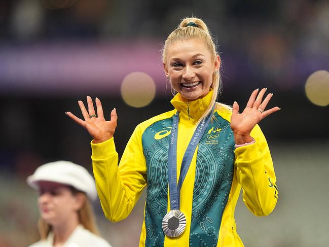 One of Gout Gout’s biggest new fans is Aussie silver medallist Jessica Hull. Picture: Getty Images