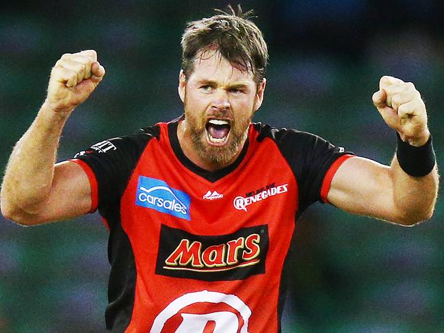 MELBOURNE, AUSTRALIA - DECEMBER 20:  Dan Christian of the Renegades celebrates the wicket of Ashton Agar of the Scorchers during the Big Bash League match between the Melbourne Renegades and the Perth Scorchers at Marvel Stadium on December 20, 2018 in Melbourne, Australia. (Photo by Michael Dodge/Getty Images)