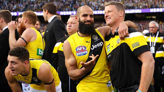 Bachar Houli with coach Damien Hardwick after the Grand Final win.