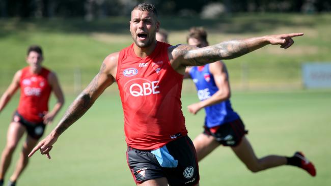 Lance Franklin was a standout during a big training session for the Swans in Coffs Harbour. Picture: Nathan Edwards