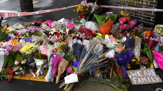 A makeshift memorial near the Linwood Mosque in Christchurch on Sunday. Picture: AAP