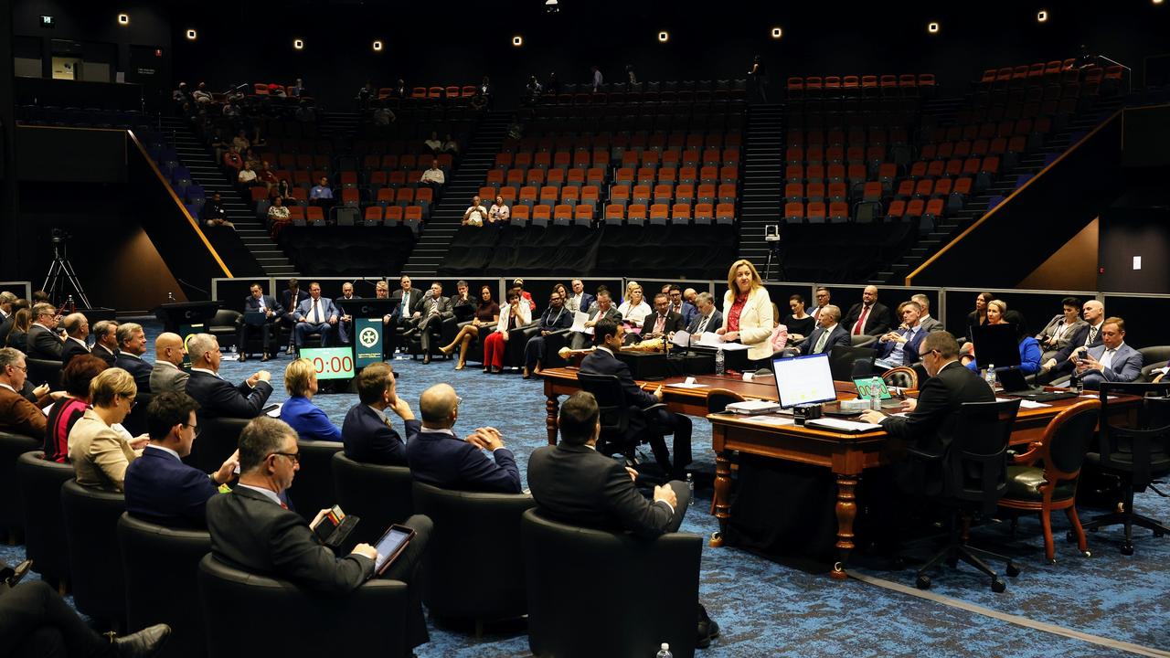 Premier Annastacia Palaszczuk addresses MPs in Cairns where the legislation was passed. Picture: Brendan Radke