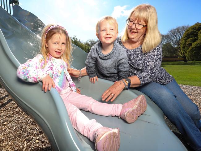 Bronwyn Beeson looks after Anja, 3, and Tomas, 2 every Friday. Picture: Alex Coppel.