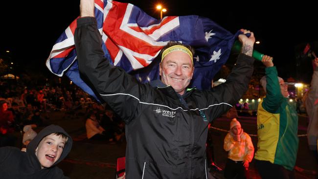 Scenes at Kings Beach Caloundra as Brisbane is announced as the host of the 2032 Olympic Games. Picture: Lachie Millard