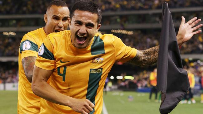 This has been a familiar scene throughout Tim Cahill’s international and domestic career. Picture: Getty Images