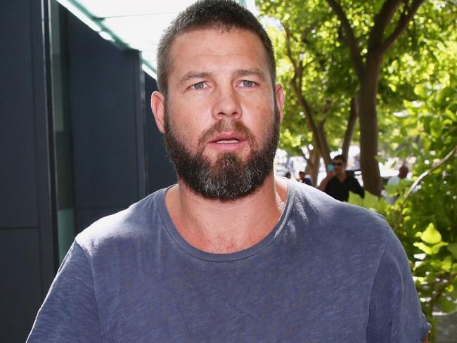 Former West Coast Eagles AFL player Ben Cousins leaves the Fremantle Magistrates Court in Perth, Friday, Jan. 20, 2017. Cousins has been handed a three-hour trial date for June 9 after he appeared in court over an allegation he was in possession of meth in June last year. (AAP Image/Richard Wainwright) NO ARCHIVING